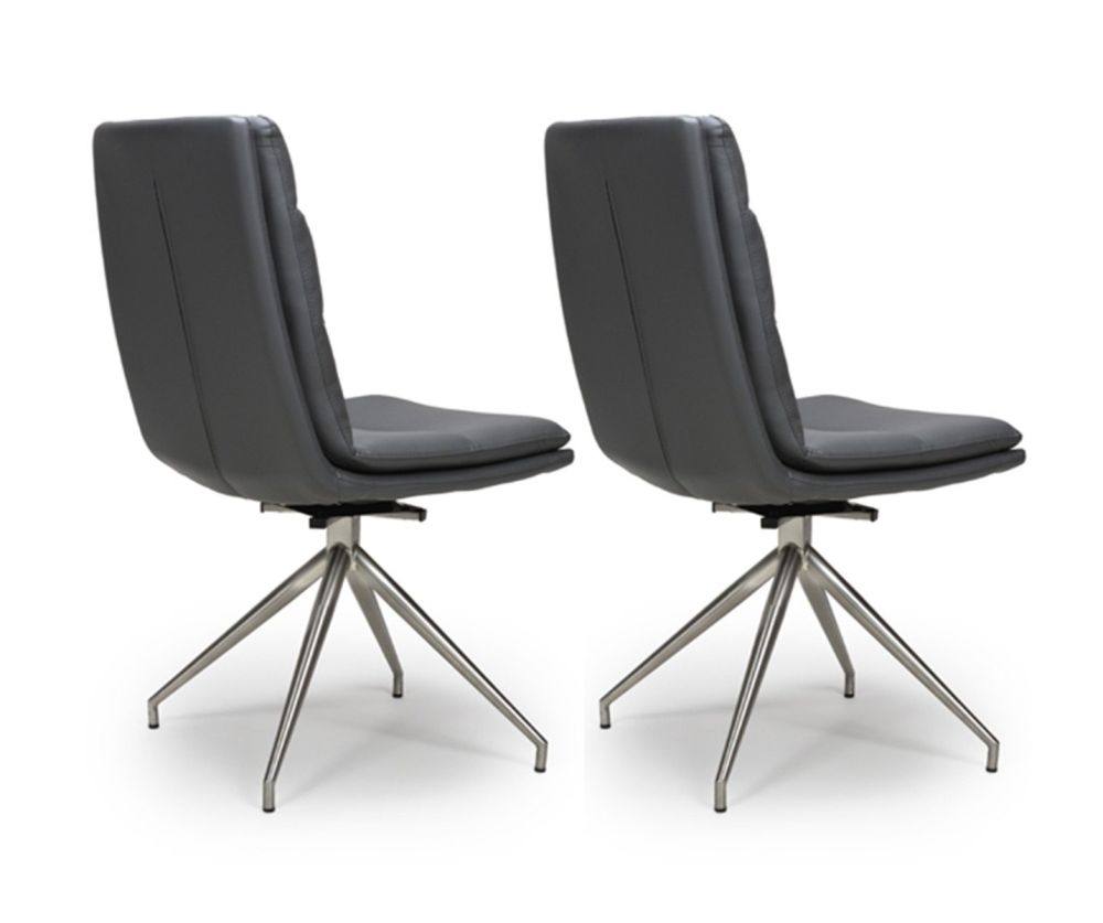 Furniture Link Nobo Grey Faux Leather Dining Chair in Pair with Brushed Steel Legs