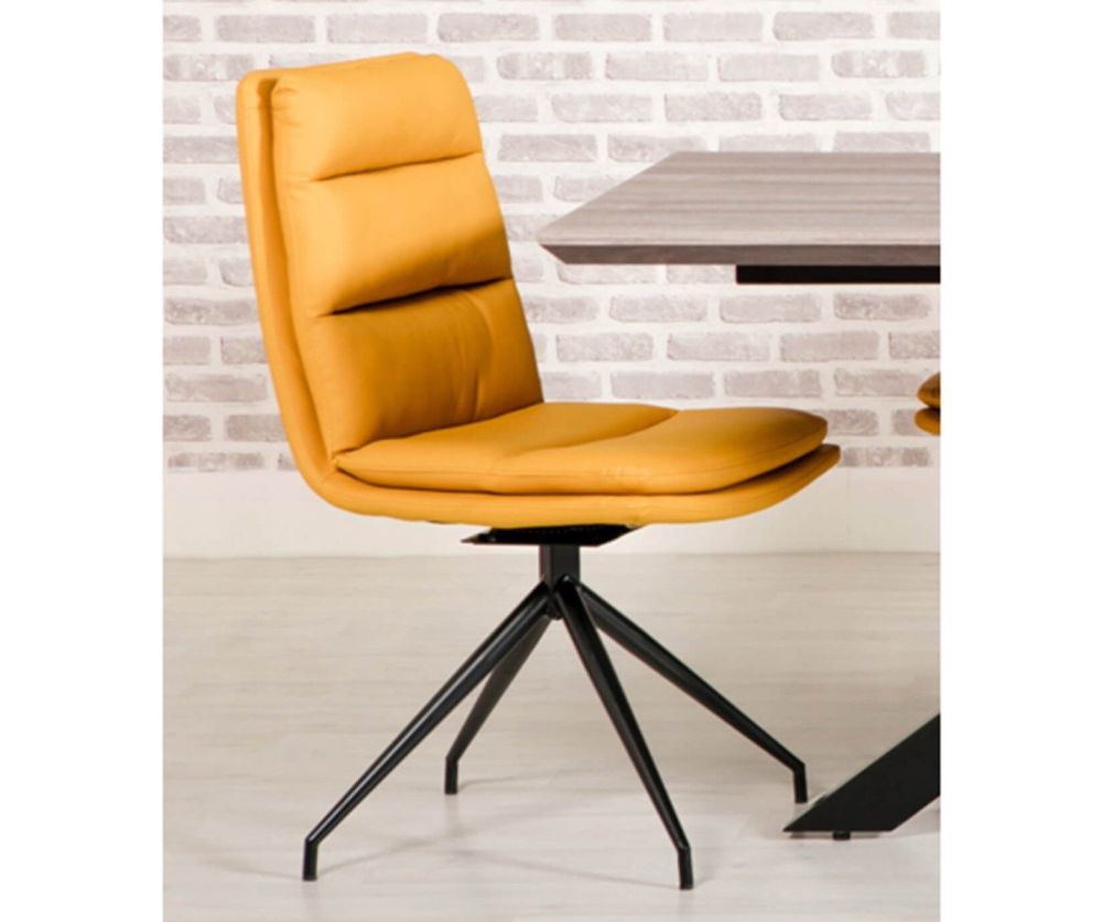 Furniture Link Nobo Ochre Faux Leather Dining Chair in Pair with Black Powder Coated Legs