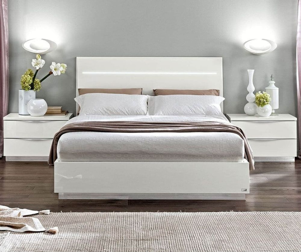 Camel Group Onda White High Gloss Bed Frame with Storage