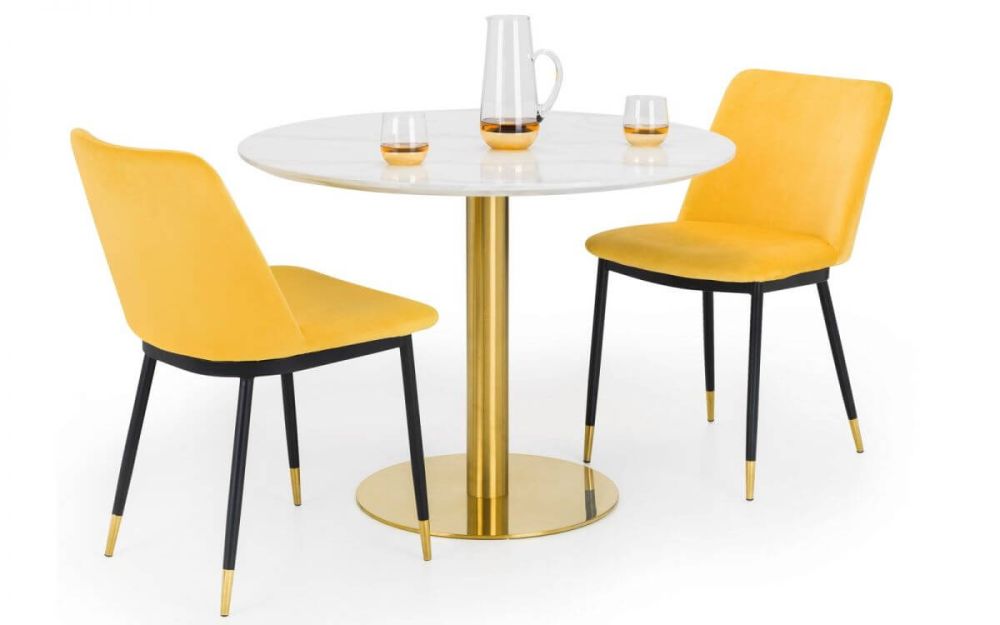 Julian Bowen Palermo Round Pedestal Table with 2 Delaunay Mustard Chairs