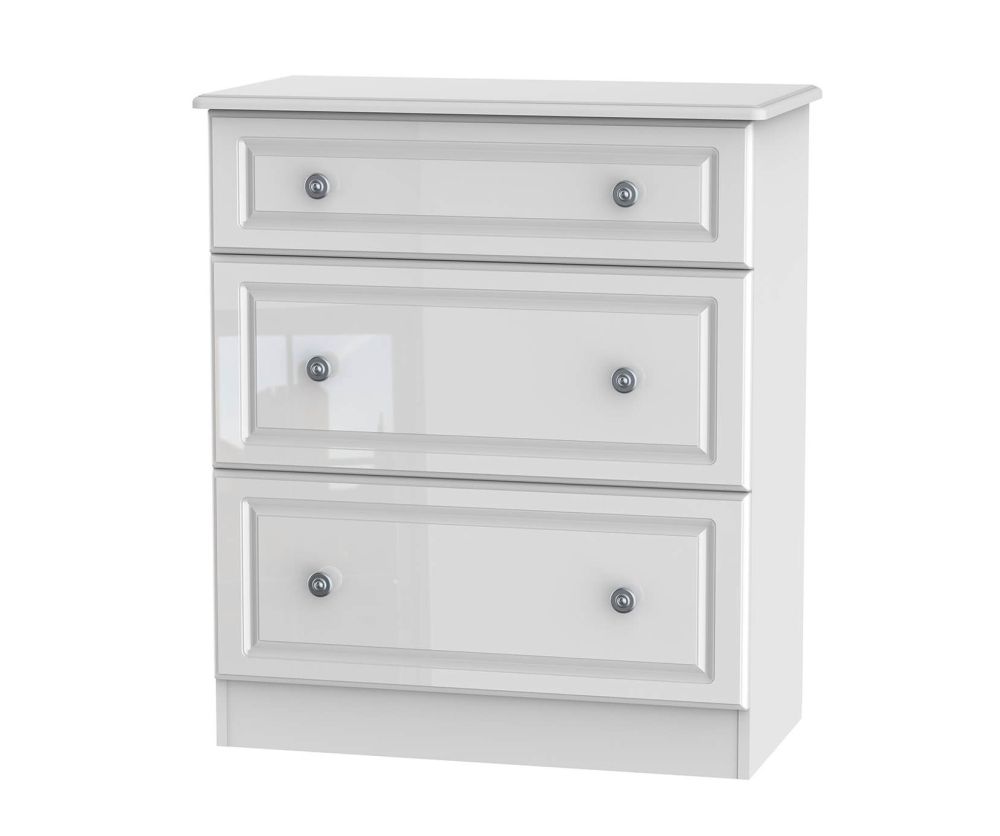 Welcome Furniture Pembroke White High Gloss 3 Drawer Deep Chest