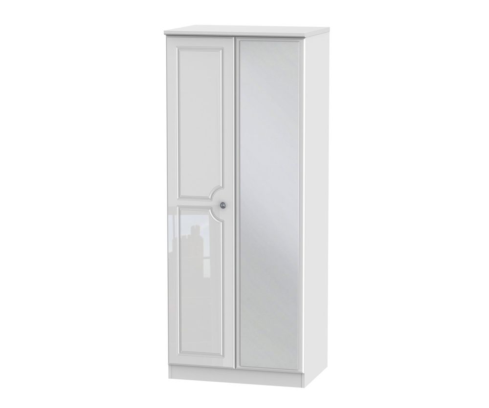 Welcome Furniture Pembroke White High Gloss 2ft6in Mirror Door Wardrobe