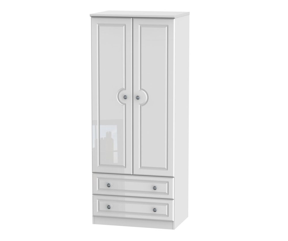 Welcome Furniture Pembroke White High Gloss 2ft6in 2 Drawer Wardrobe