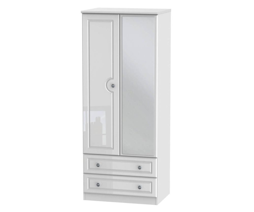 Welcome Furniture Pembroke White High Gloss 2ft6in 2 Drawer Mirror Wardrobe
