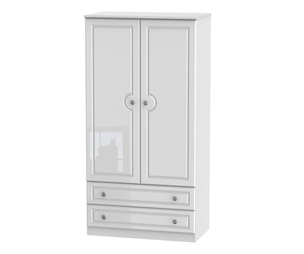 Welcome Furniture Pembroke White High Gloss 3ft 2 Drawer Wardrobe