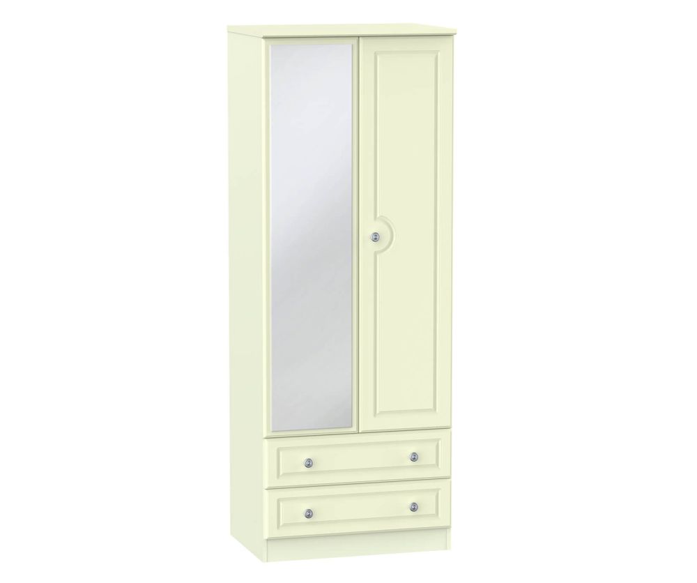 Welcome Furniture Pembroke Cream Tall 2ft6in 2 Drawer Mirror Wardrobe