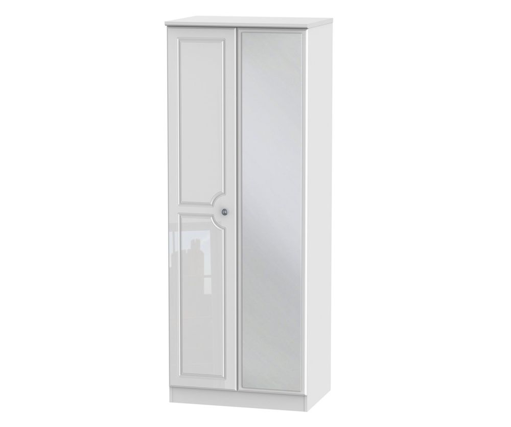 Welcome Furniture Pembroke White High Gloss Tall 2ft6in Mirror Wardrobe