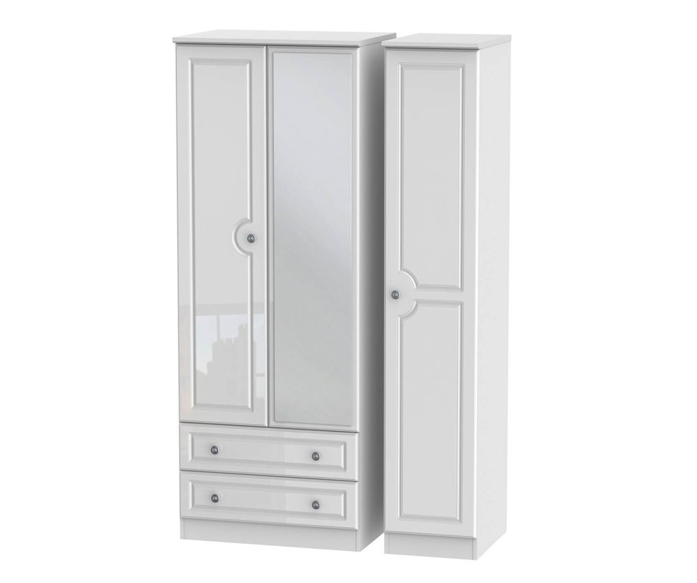 Welcome Furniture Pembroke White High Gloss Tall Triple 2 Drawer Mirror Wardrobe