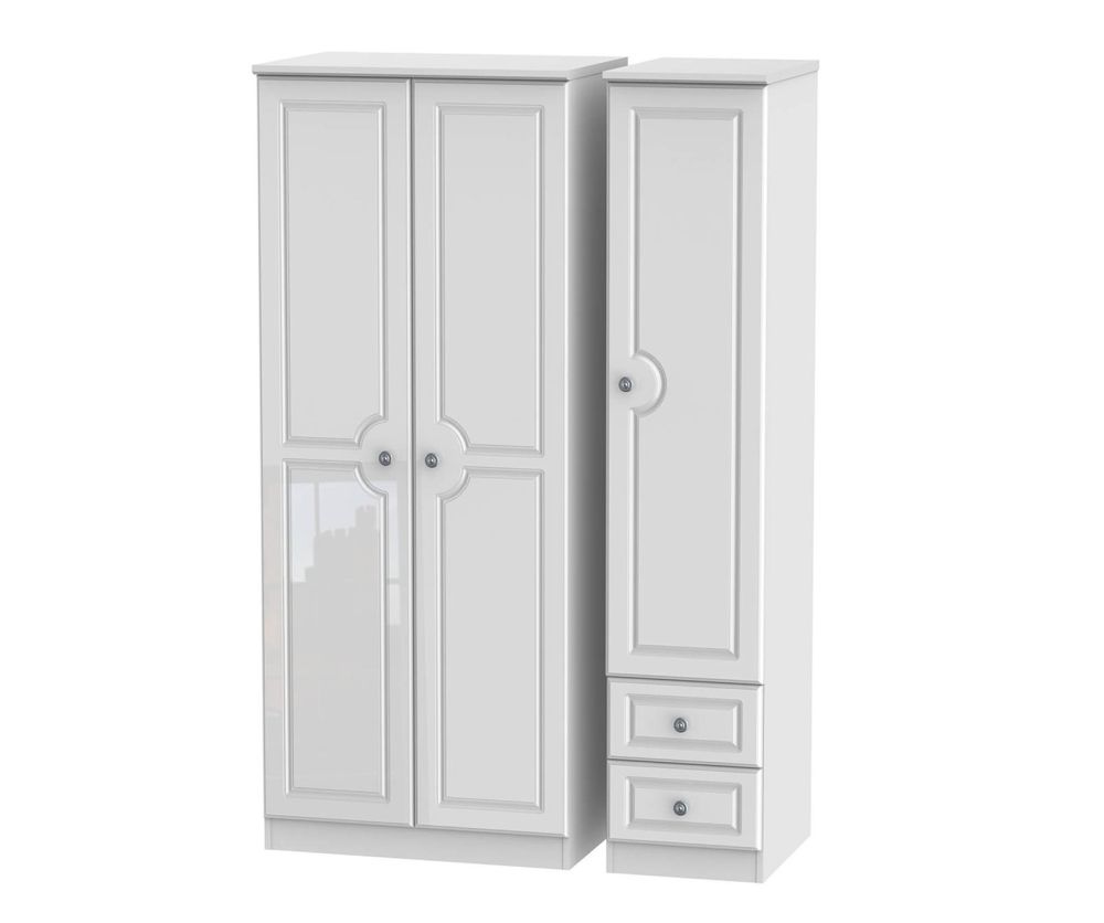 Welcome Furniture Pembroke White High Gloss Triple Plain Door with Single Drawer Wardrobe