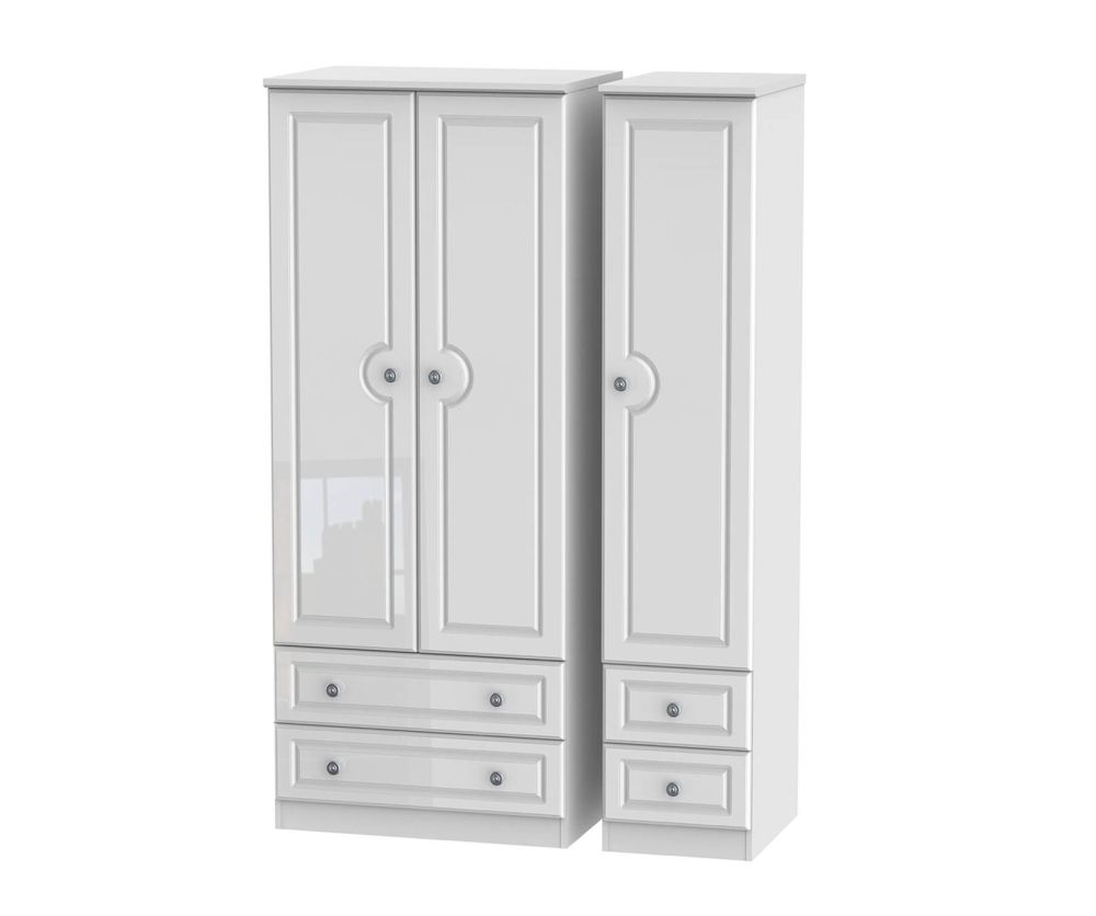 Welcome Furniture Pembroke White High Gloss Triple 2 Drawer with Single Drawer Wardrobe