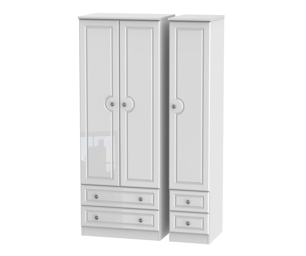 Welcome Furniture Pembroke White High Gloss Tall Triple 2 Drawer Wardrobe with Single Drawer Wardrobe