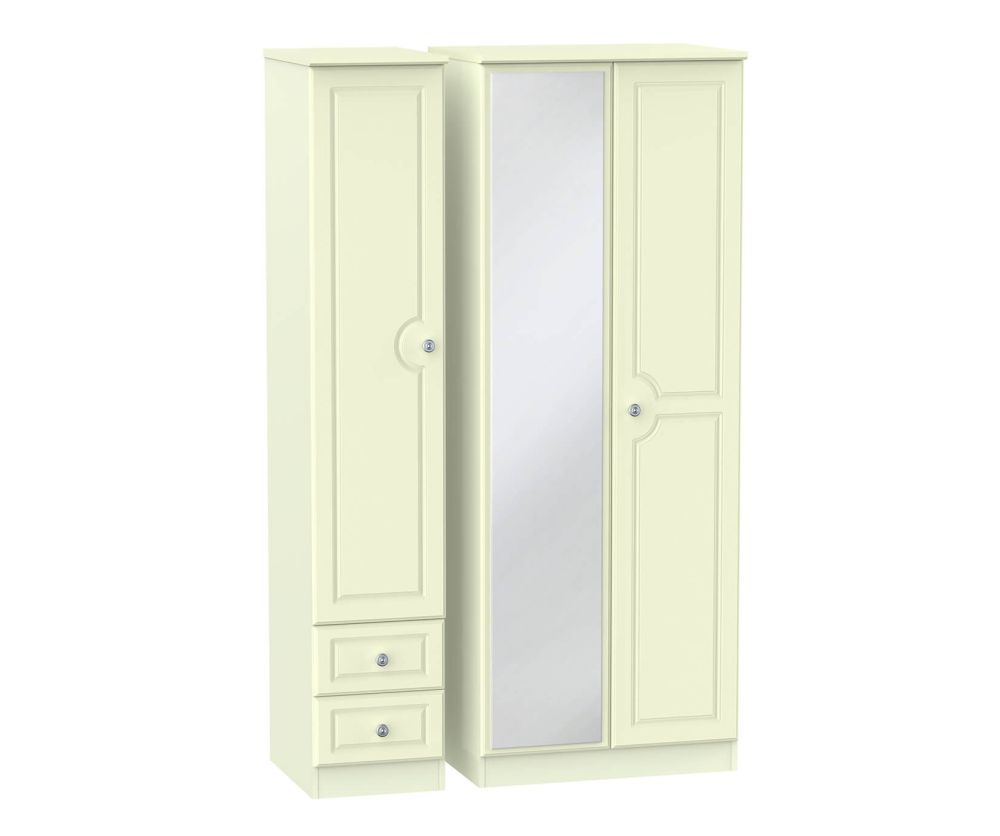 Welcome Furniture Pembroke Cream Tall Triple Mirror with Single 2 Drawer Wardrobe