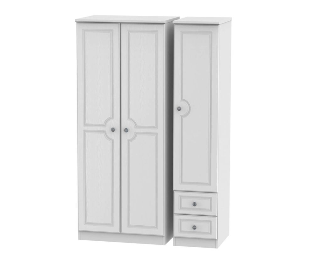Welcome Furniture Pembroke White Triple Plain Door with Single Drawer Wardrobe