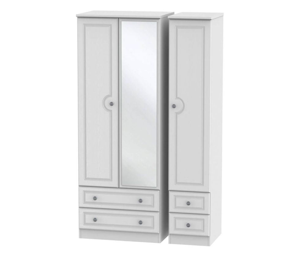 Welcome Furniture Pembroke White Tall Triple 2 Drawer Mirror Wardrobe with Single Drawer Wardrobe