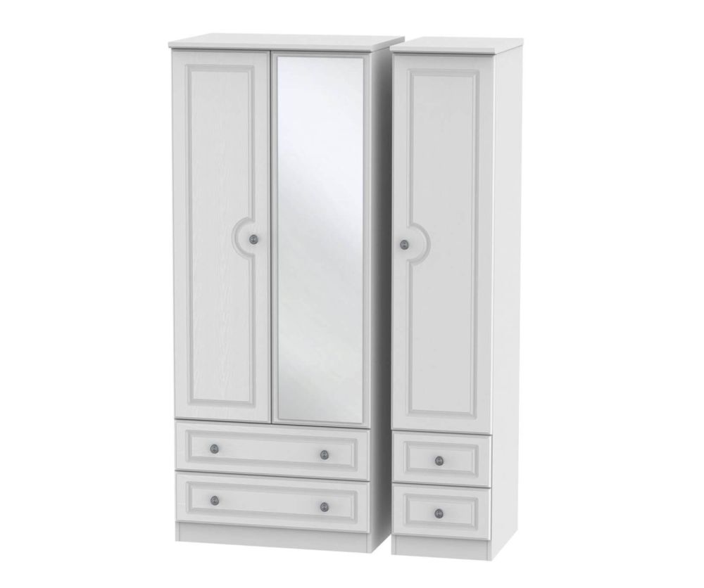 Welcome Furniture Pembroke White Triple 2 Drawer Mirror with Single Drawer Wardrobe