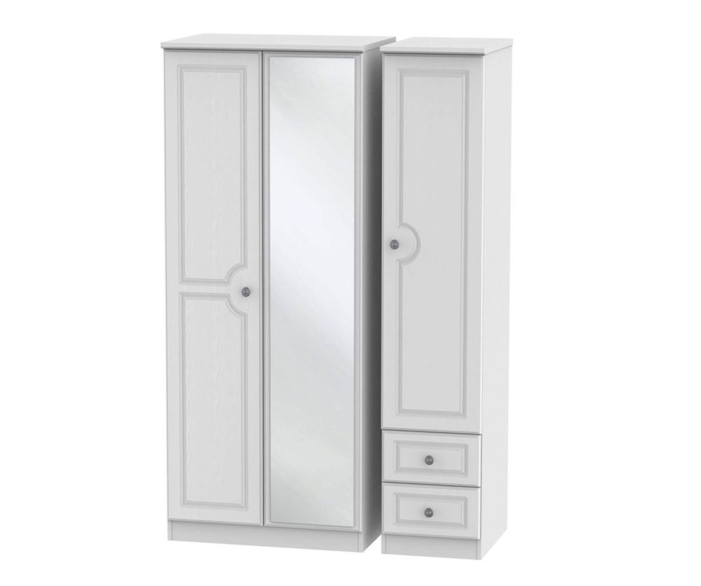 Welcome Furniture Pembroke White Tall Triple Mirror with Single Drawer Wardrobe