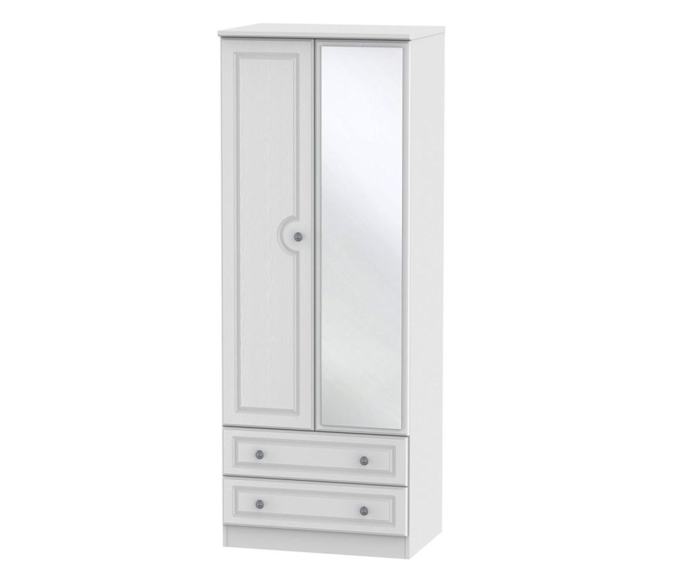 Welcome Furniture Pembroke White Tall 2ft6in 2 Drawer Mirror Wardrobe
