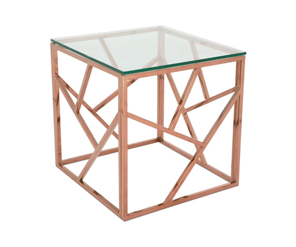 Serene Furnishings Phoenix Rose Gold Frame with Clear Glass Top Lamp Table