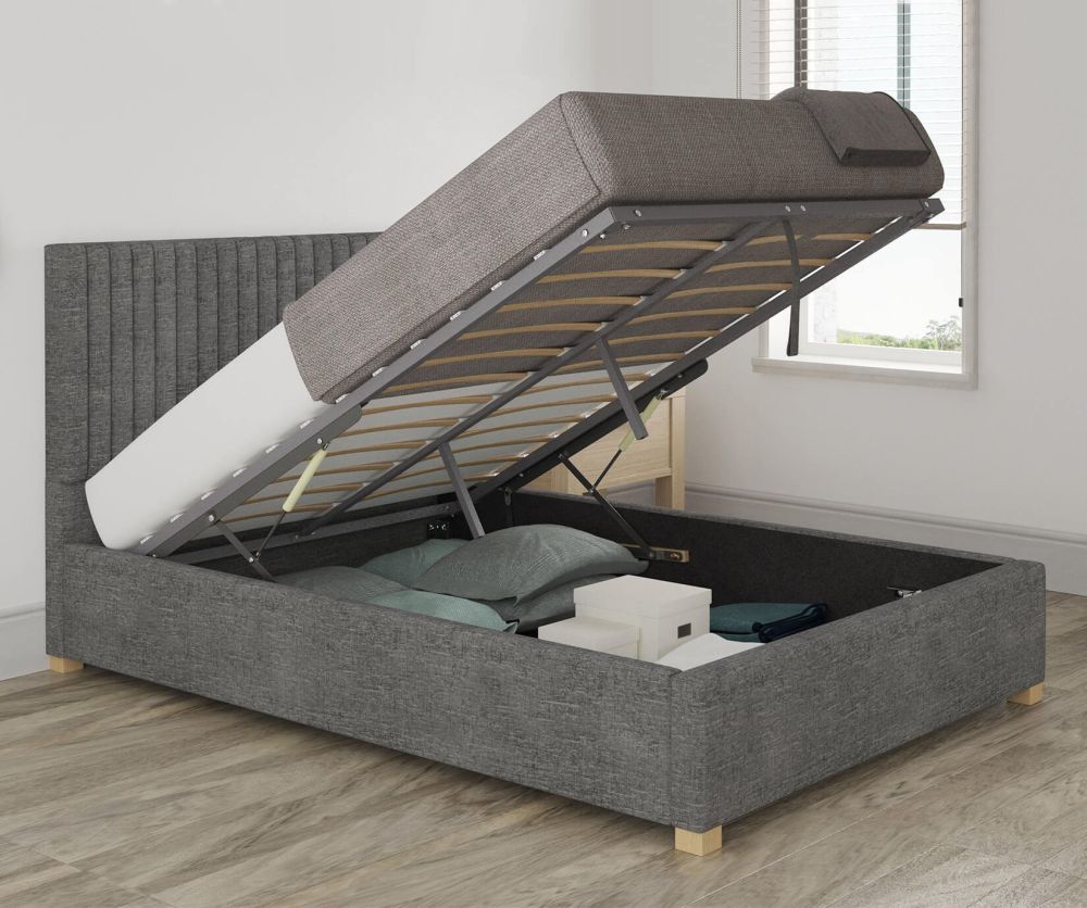 Aspire Piccadilly Firenza Velour Charcoal Upholstered Ottoman Bed