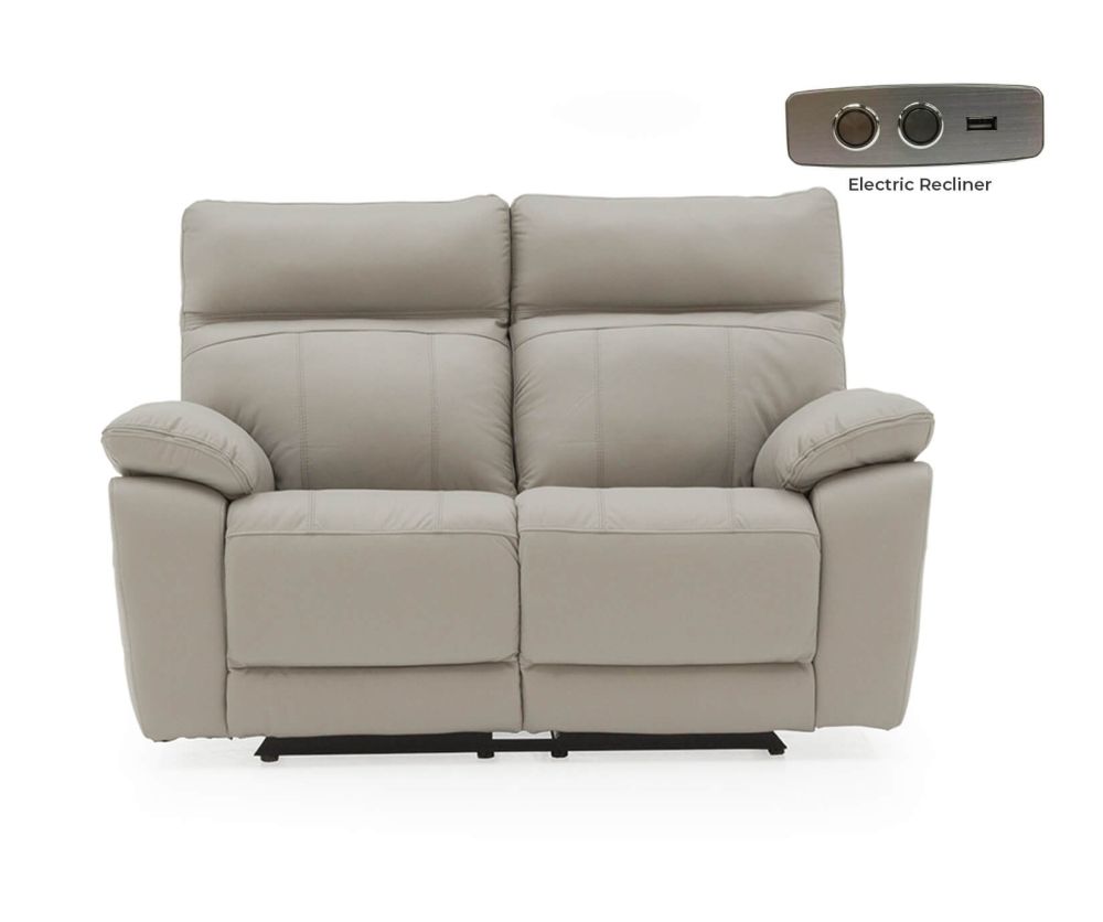Vida Living Positano Light Grey Leather Electric Recliner 2 Seater Sofa