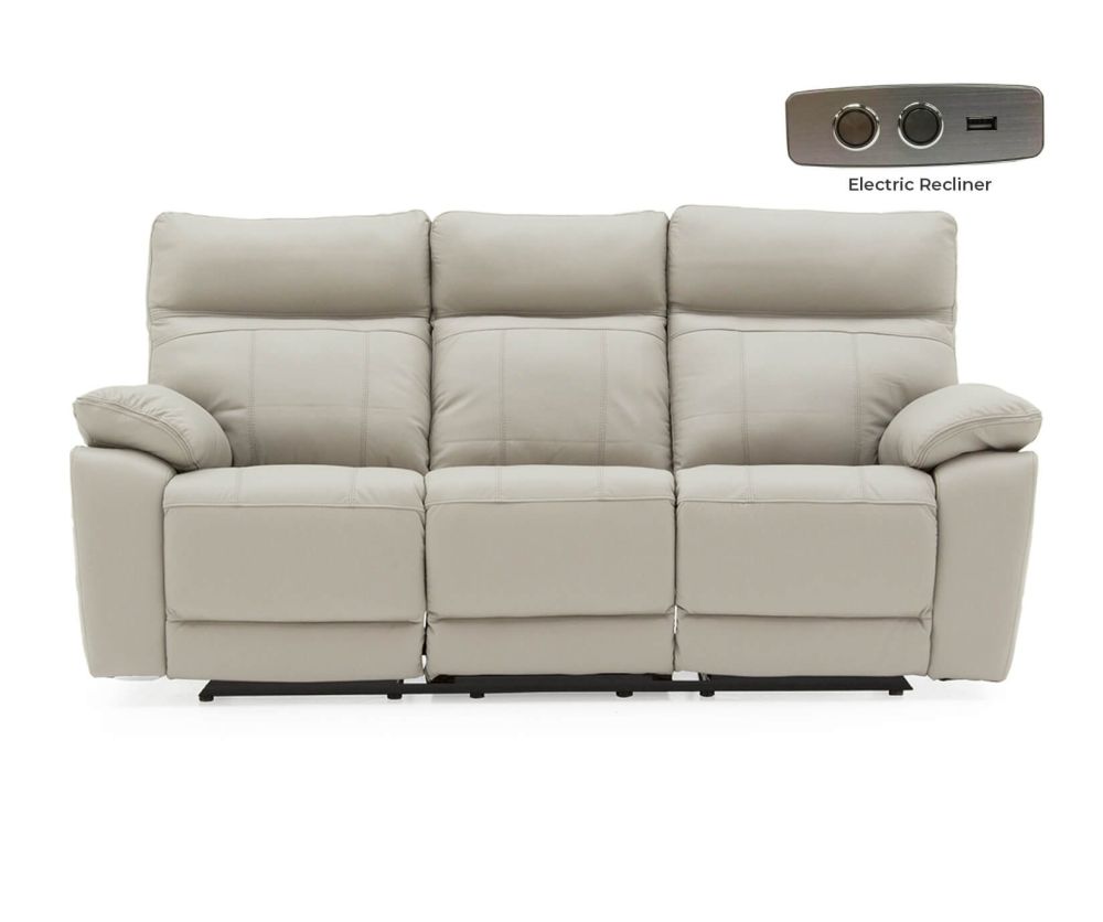 Vida Living Positano Light Grey Leather Electric Recliner 3 Seater Sofa