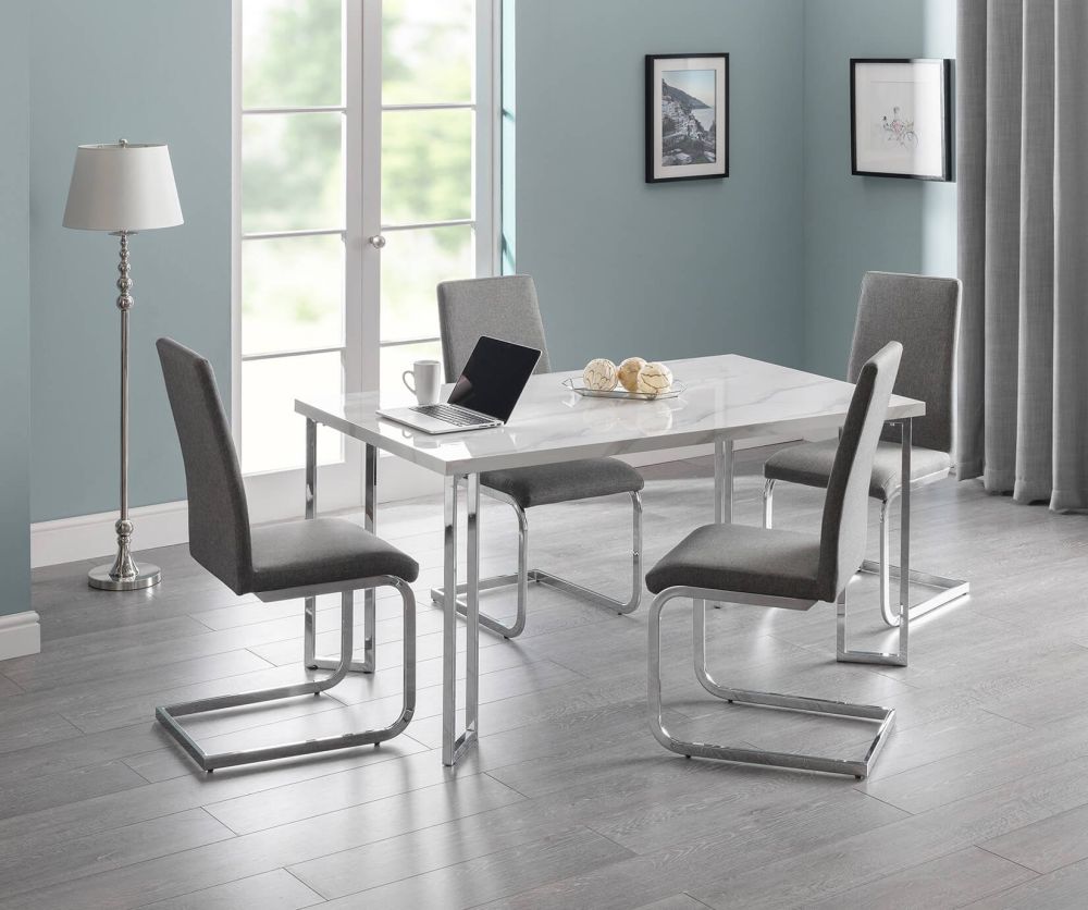 Julian Bowen Positano White Marble Dining Table with 4 Roma Slate Grey Chairs