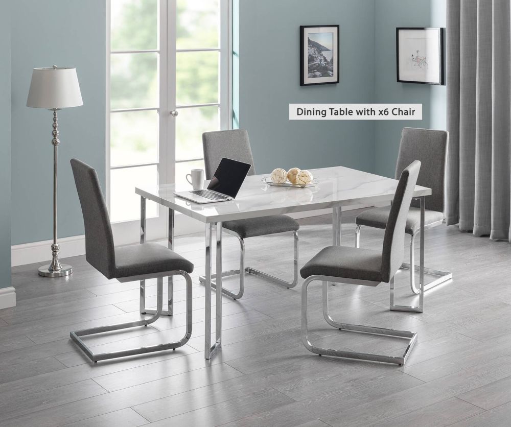 Julian Bowen Positano White Marble Dining Table with 6 Roma Slate Grey Chairs