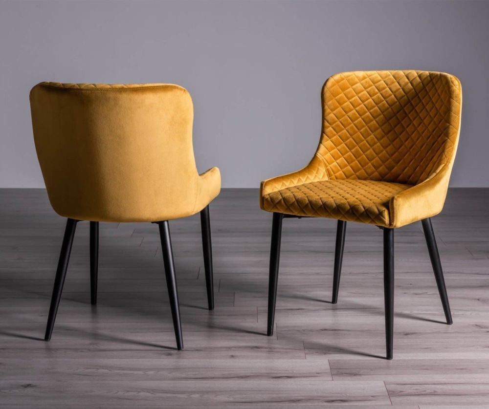 Bentley Designs Cezanne Mustard Velvet Fabric Dining Chair in Pair with Sand Black Powder Coated Legs