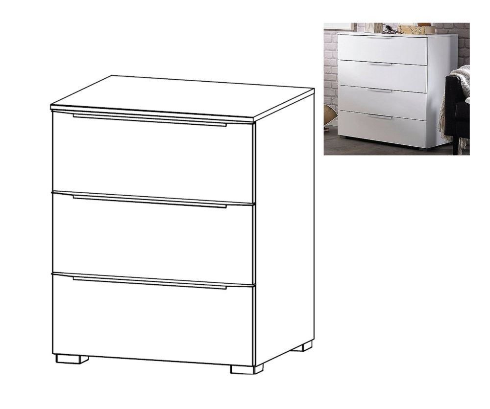 Rauch Aldono Deluxe Alpine White Carcase with Basalt Glass Front 3 Drawer Bedside Table- W 50cm