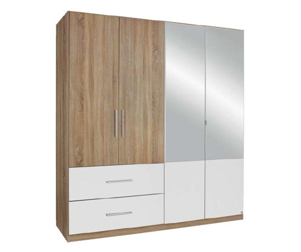 Rauch Alvor Sonoma Oak with Alpine White 4 Door 2 Drawer 2 Mirror Door Combi Wardrobe (W181cm)