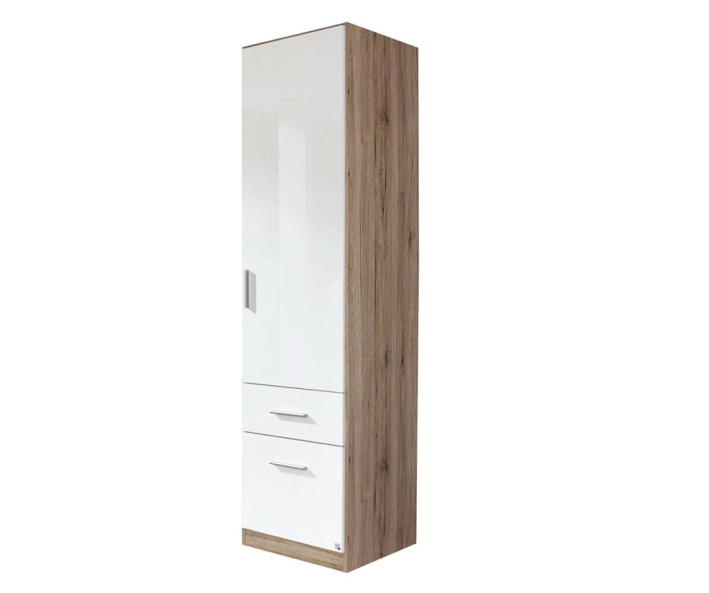 Rauch Celle Extra Sonoma Oak with High Gloss White 1 Right Hand 2 Drawer Wardrobe (W47cm)