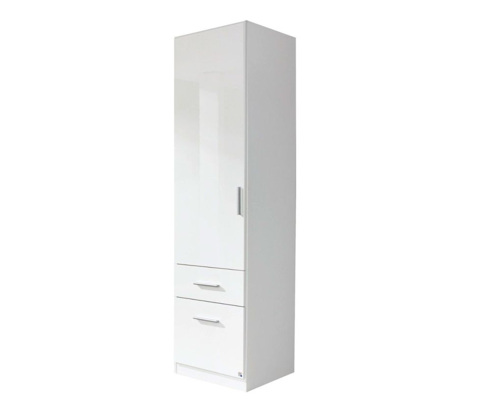 Rauch Celle Extra Sanremo Oak with High Gloss White 1 Door Right Hand Door 2 Drawer Wardrobe (W47cm)
