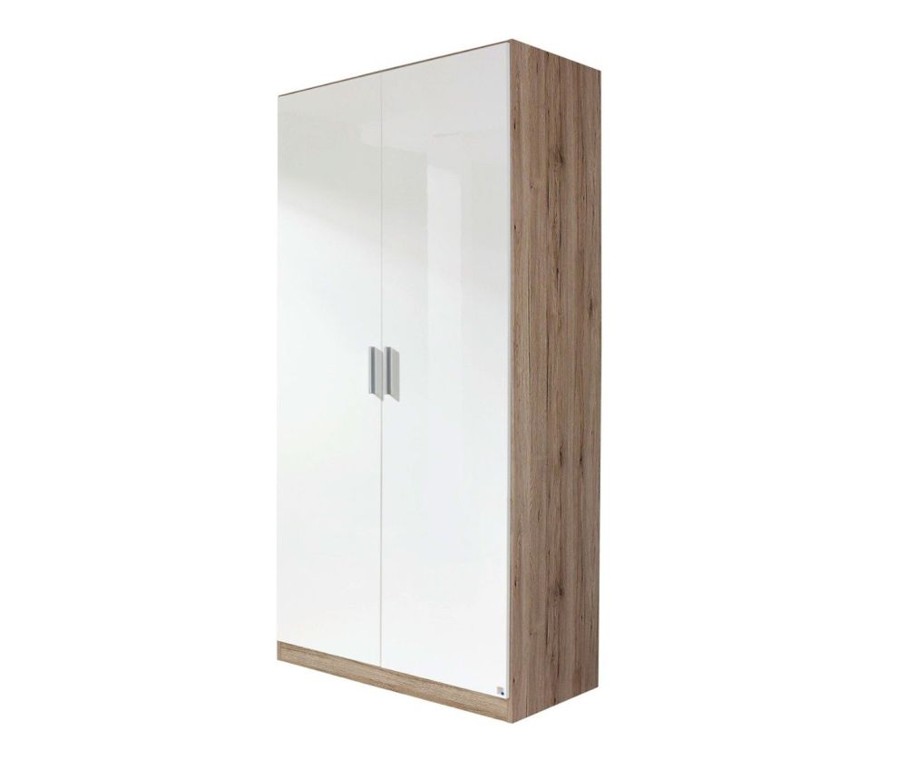 Rauch Celle Extra Sonoma Oak with High Gloss White 2 Door Wardrobe (W117cm)