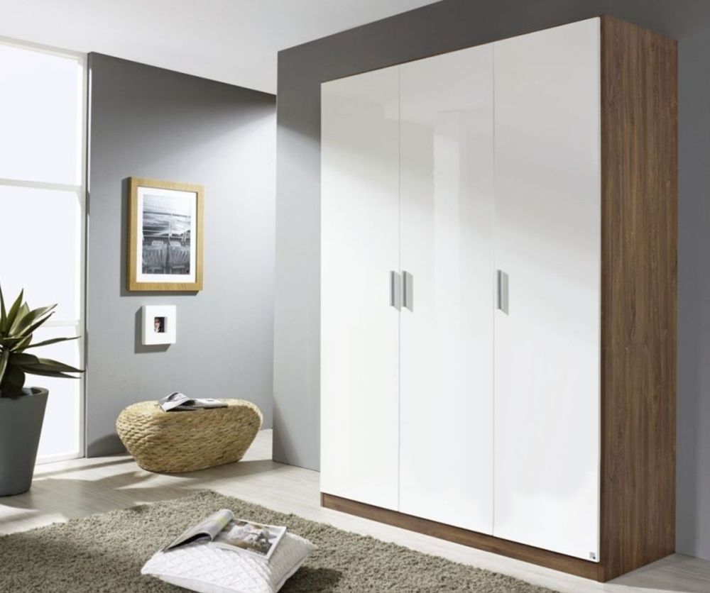 Rauch Celle Extra Stirling Oak with High Gloss White 2 Door Corner Wardrobe (W117cm)