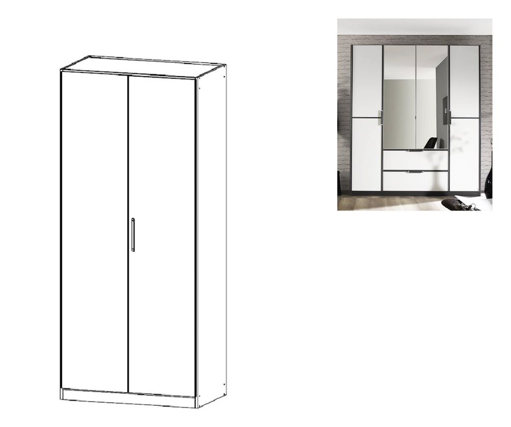 Rauch Essensa Metallic Grey with Alpine White 2 Door Wardrobe with Chrome Coloured Short Handle with Vertical and Horizontal Trims (W91cm)