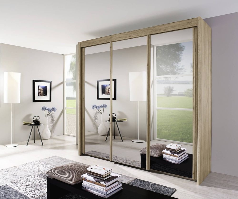 Rauch Imperial Sanremo Light Oak 3 Door Sliding Wardrobe with 3 Mirrors (W280cm)