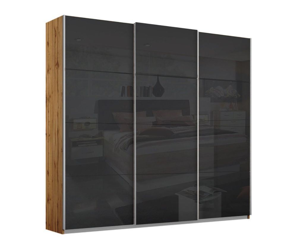 Rauch Kulmbach Basalt Glass Front 3 Sliding 1 Glass Door Wardrobe with Aluminum Colour Handle Strips(W203cm)