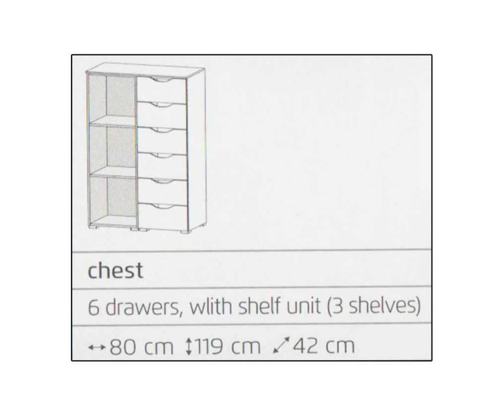 Rauch Lias Silk Grey 6 Drawer Chest with Shelf Unit with Application Artisan Oak Colour