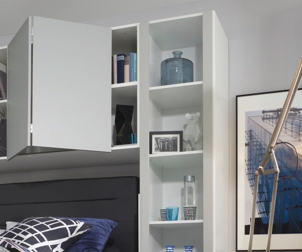 Rauch Memphis Alpine White Carcase with Silk Grey Front Overbed with Shelf Unit For 160cm Bed