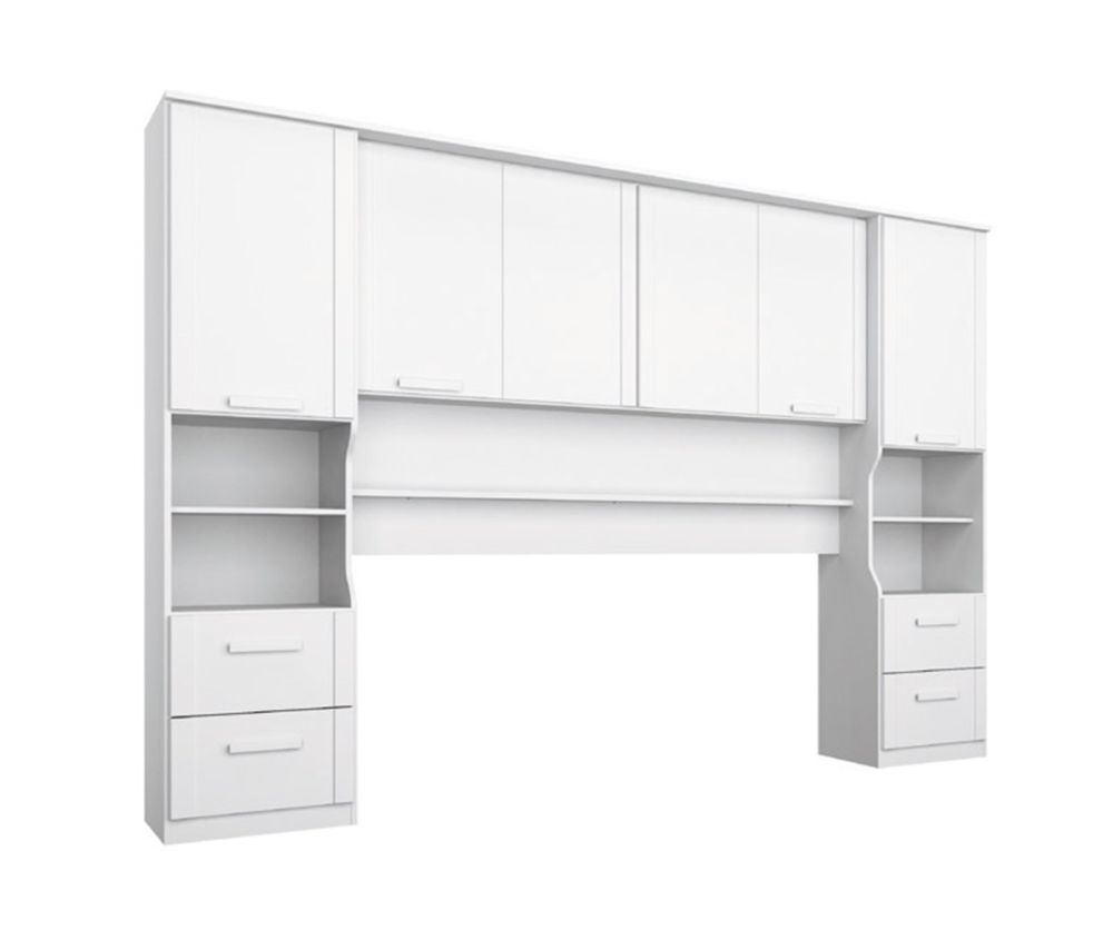 Rauch Rivera Alpine White Overbed for Beds with Wall Panel and Book Storage (W 140cm x 190cm)