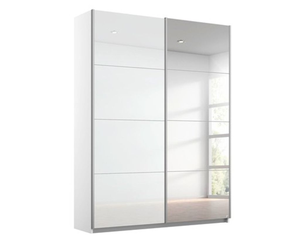 Rauch Zenaya Sanremo Oak Light Colour and White High Gloss Front 2 Sliding Door 1 Mirror Wardrobe (W181cm)