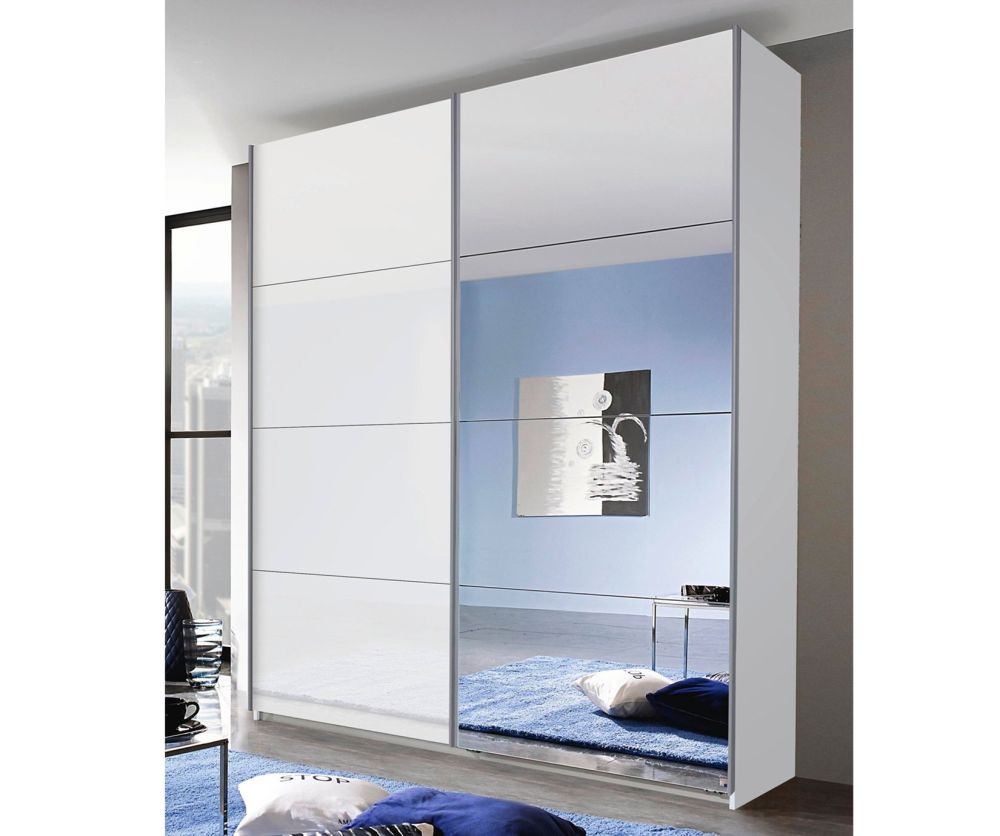 Rauch Zenaya Sanremo Oak Light Colour and White High Gloss Front 2 Sliding Door 1 Mirror Wardrobe (W137cm)