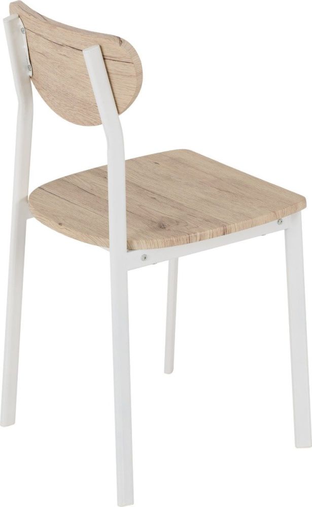 Seconique Furniture Riley White and Light Oak Effect Veneer Chair in Pair