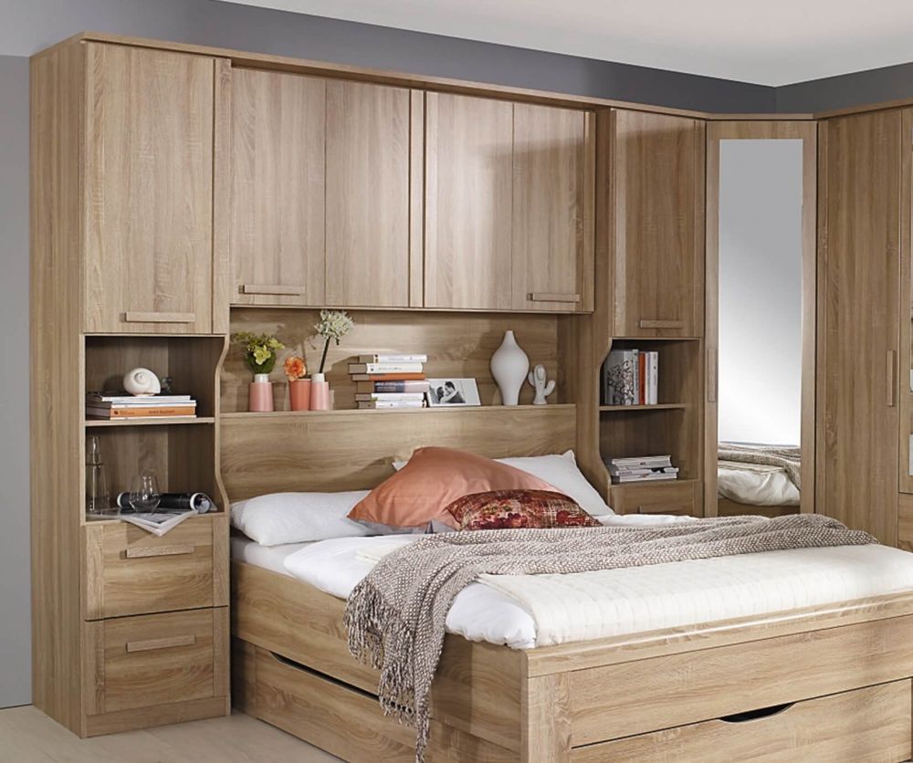 Rauch Rivera Sonoma Oak Overbed for Beds with Wall Panel and Book Storage (W 140cm x 190cm)