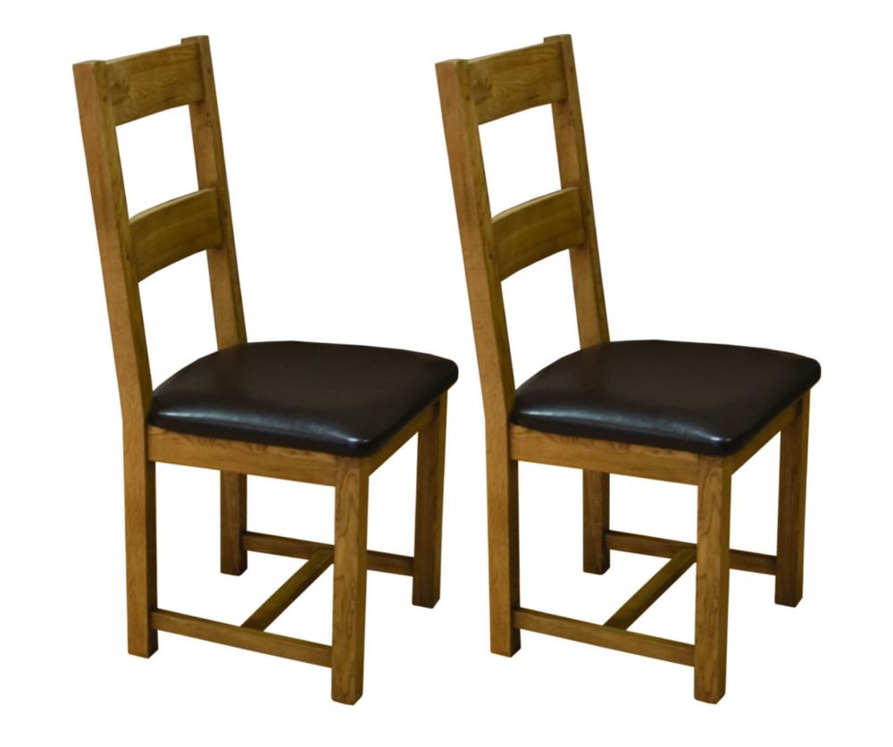 Homestyle GB Rustic Oak Dining Chair with Leather Seat in Pair
