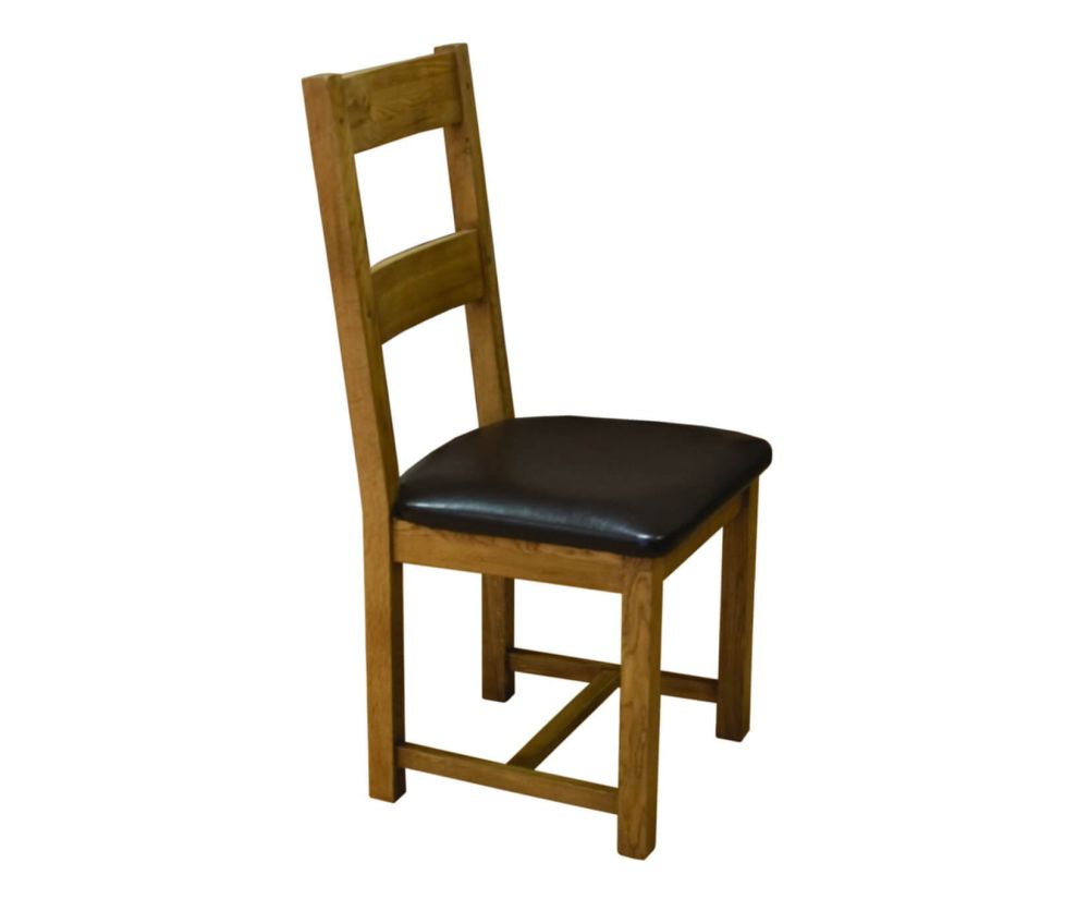 Homestyle GB Rustic Oak Dining Chair with Leather Seat in Pair