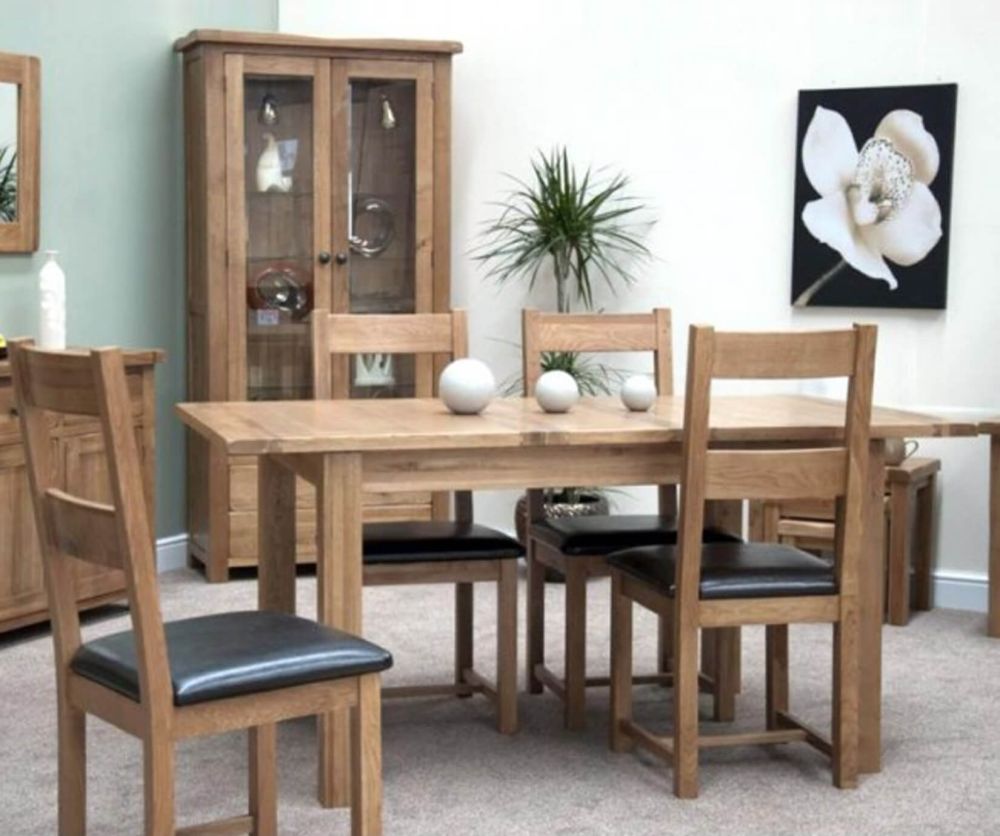 Homestyle GB Rustic Oak Extending Dining Table with 6 Oak Chairs