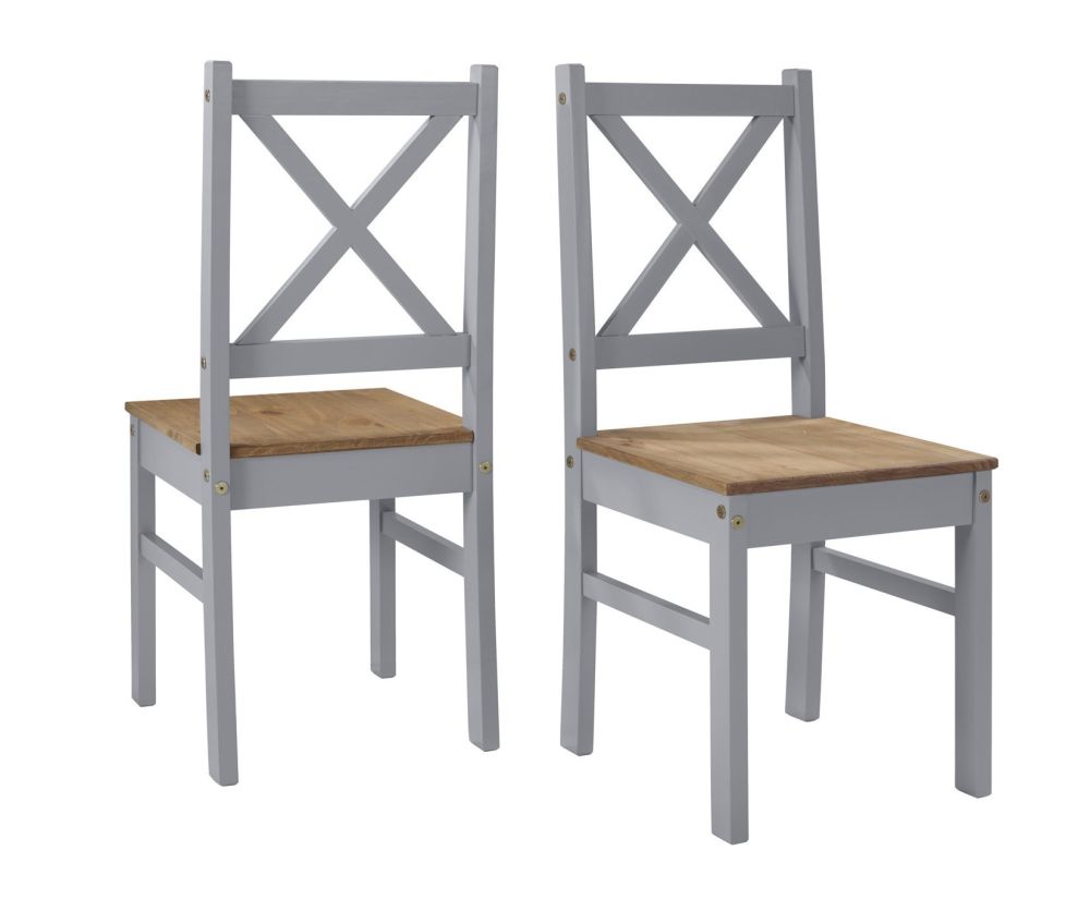 Seconique Salvador Tile Top Slate Grey and Distresses Waxed Pine Dining Set with 2 Chairs