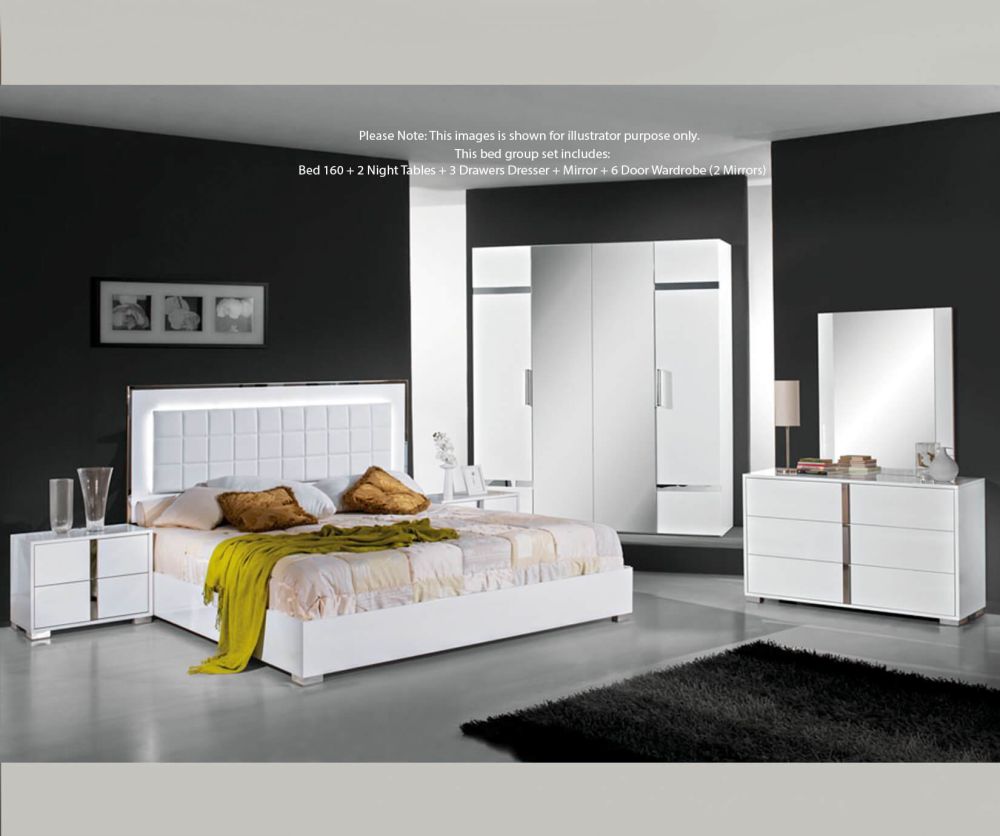 H2O Design San Marino Italian Bedroom Set with 6 Door Wardrobe