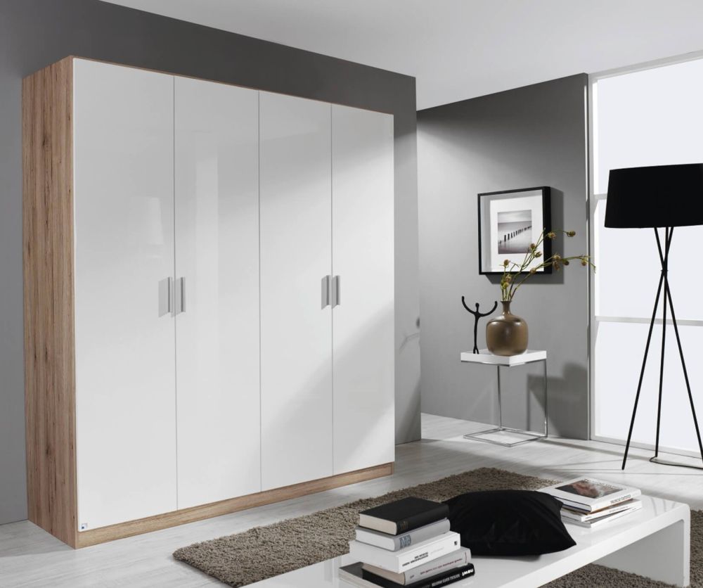 Rauch Celle Extra Sanremo Oak with High Gloss White 4 Door Wardrobe (W181cm)